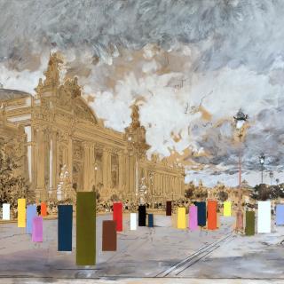 Luigi Loir the Grand Palais Paris oil painting with contemporary coloured rectangles